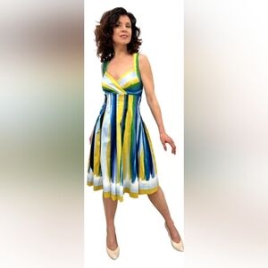 Calvin Klein Marimekko Rainbow Striped Full Pleated Halter‎ Dress Size 6. #763